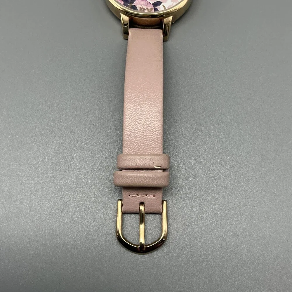 Olivia Burton Wild Flower Womens Watch 34mm Pink Strap Gold Tone New Battery